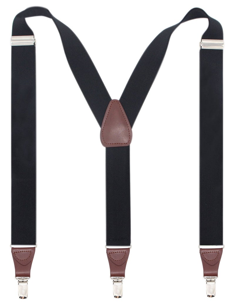 Bioterti Menâ€™s Y-shape 1.4 Inch Suspender -3 Metal Clips, Elastic Straps (Black) - Image 1